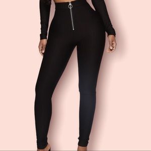 Black Spandex leggings W/ O-Ring Zipper